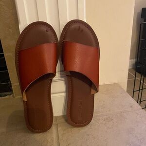 Genuine Leather Brown Slide Sandals